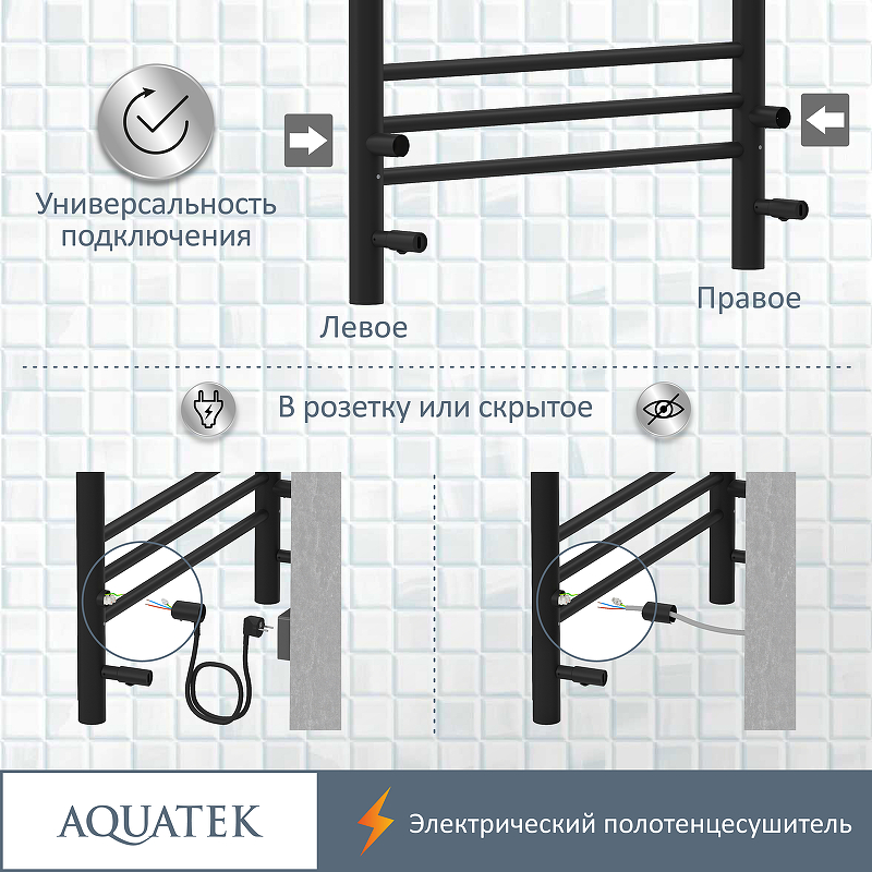 Полотенцесушитель Aquatek Альтаир П7 50х70 AQ EL KP0770BL черный муар купить в интернет-магазине сантехники Sanbest