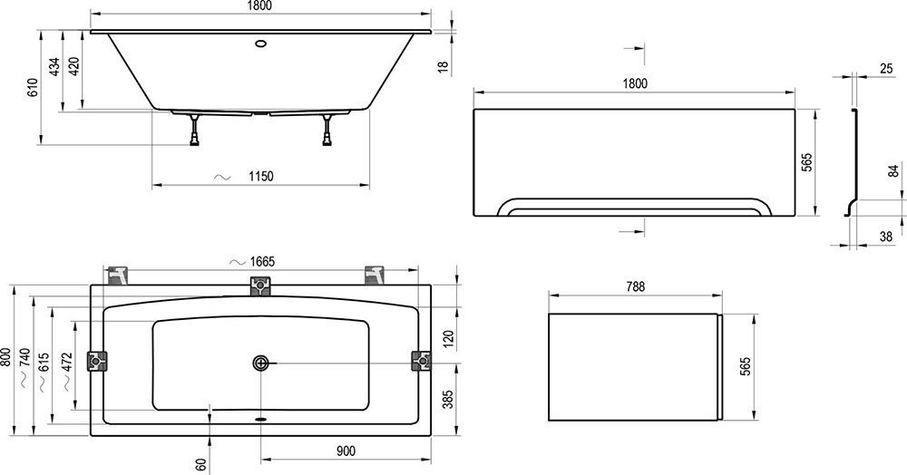 Ванна акриловая Ravak FORMY SLIM C891300000 180x80 купить в интернет-магазине Sanbest