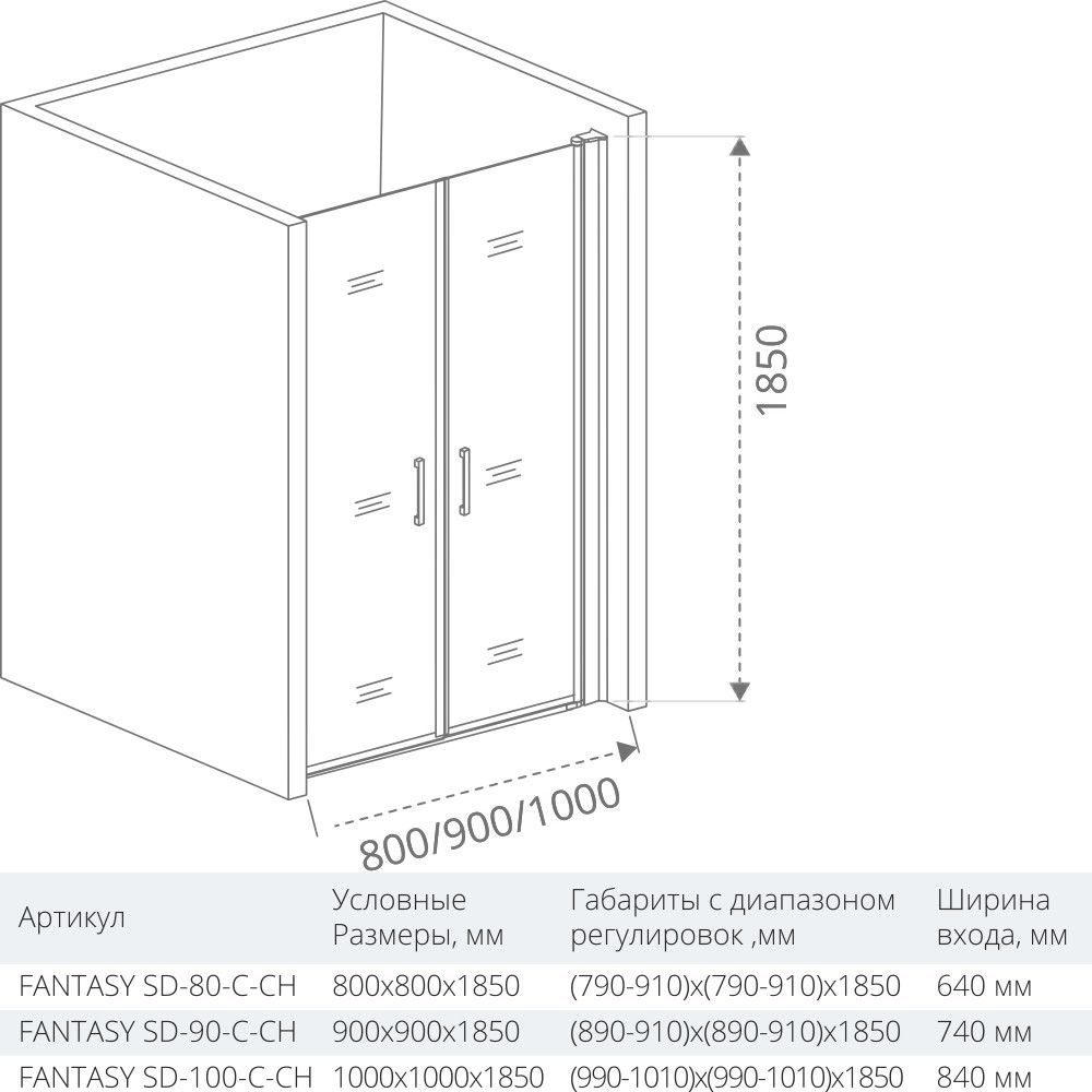 Душевой уголок Good door FANTASY SD+SP 100x90 прозрачный купить в интернет-магазине Sanbest