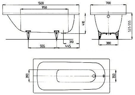 Стальная ванна Kaldewei Saniform Plus 361-1 150х70 купить в интернет-магазине Sanbest