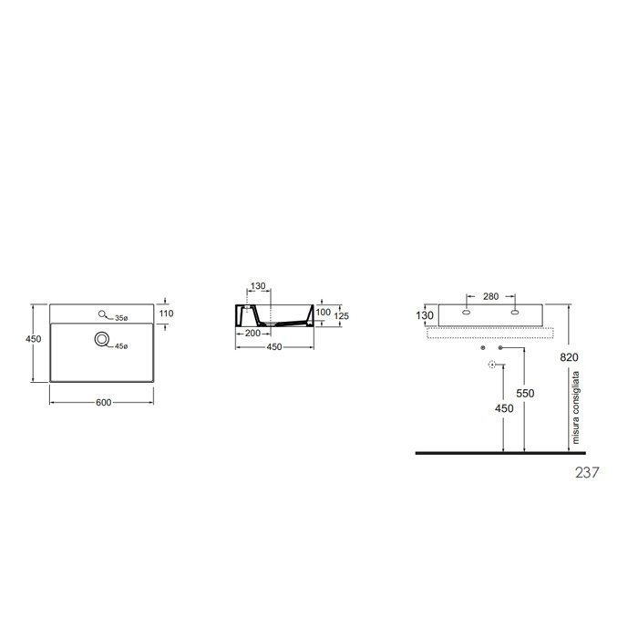 Раковина AZZURRA ELEGANCE Squared 60х45 купить в интернет-магазине Sanbest