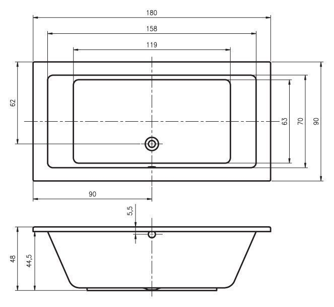 Ванна акриловая Riho Lusso 180x90 купить в интернет-магазине Sanbest