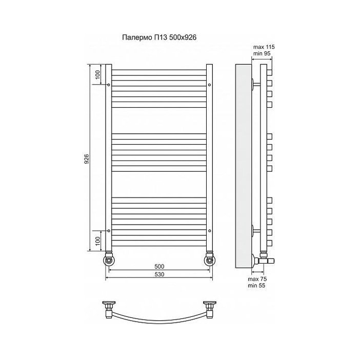 Полотенцесушитель водяной Terminus Палермо П13 500x926 купить в интернет-магазине сантехники Sanbest