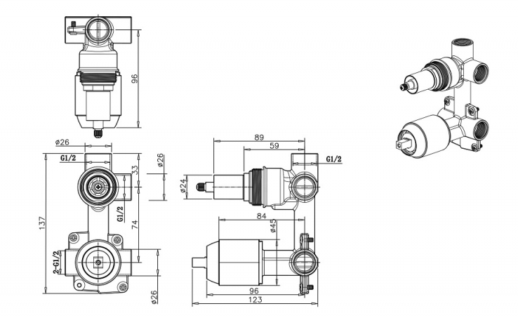 Скрытая часть 2-ФУНКЦ Bravat Rhein D982CP-B-ENG купить в интернет-магазине сантехники Sanbest