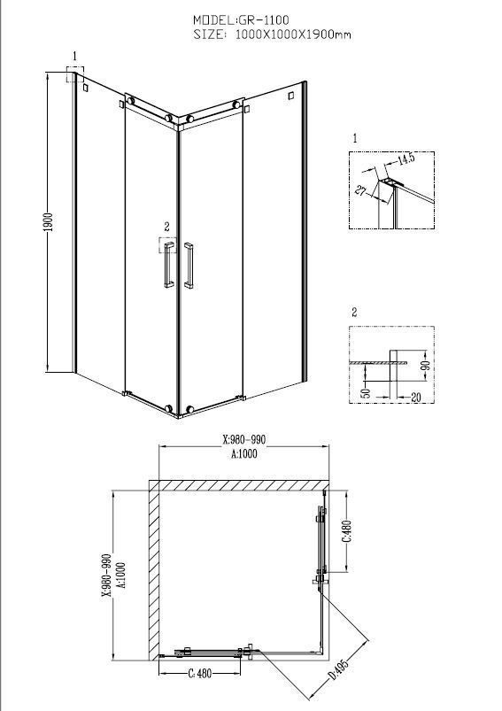 Душевой уголок Grossman Cosmo GR-1100 100x100 купить в интернет-магазине Sanbest