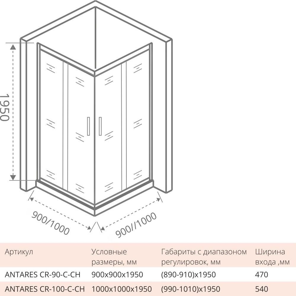 Душевой уголок Good door ANTARES CR 90x90 купить в интернет-магазине Sanbest