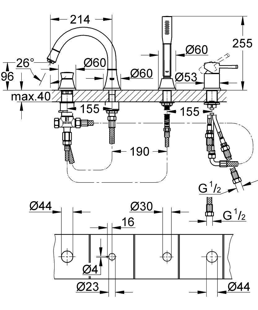 Смеситель для ванны Grohe Grandera 19936000 хром купить в интернет-магазине сантехники Sanbest