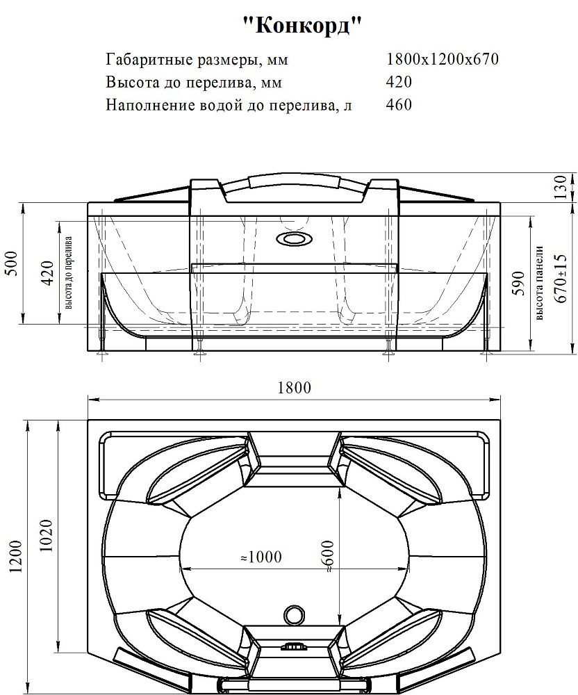 Ванна акриловая Радомир Конкорд 180х120 комплект хром купить в интернет-магазине Sanbest