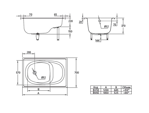 Стальная ванна BLB Europa 105x70 B05E купить в интернет-магазине Sanbest