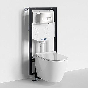 Унитаз подвесной WasserKRAFT Mindel 56TLT.010.ME.BN03.H002 безободковый, с инсталляцией Vils 56, с крышкой микролифт, белый/кнопка никель купить в интернет-магазине Sanbest