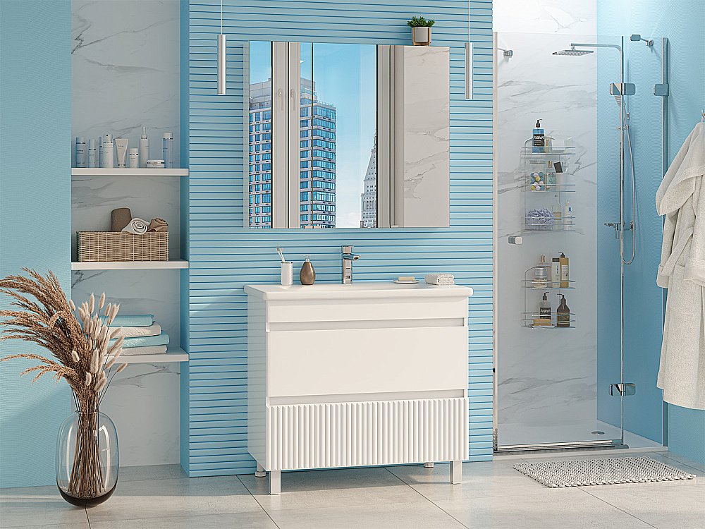 Тумба с раковиной Misty Мира - 90 П-Мир-01090-012Я белая для ванной в интернет-магазине Sanbest