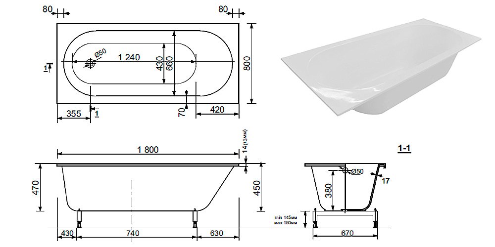 Ванна Taliente Orta Stretto OR18080Stretto 180х80 белая купить в интернет-магазине Sanbest