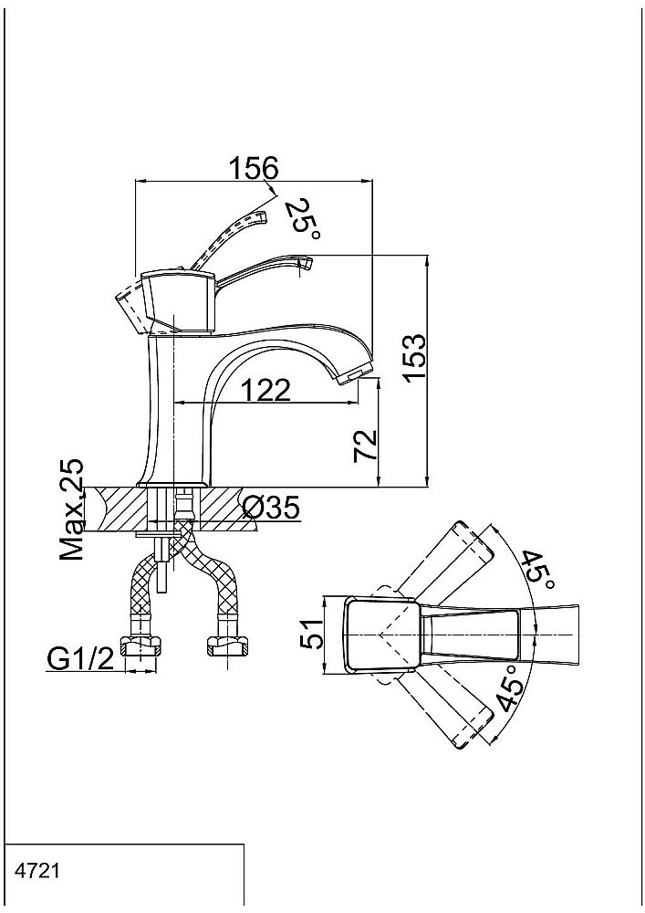 Смеситель для раковины D&K Rhein Bach DA1472101 купить в интернет-магазине сантехники Sanbest