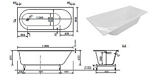 Ванна Taliente Orta Stretto OR18080Stretto 180х80 белая купить в интернет-магазине Sanbest
