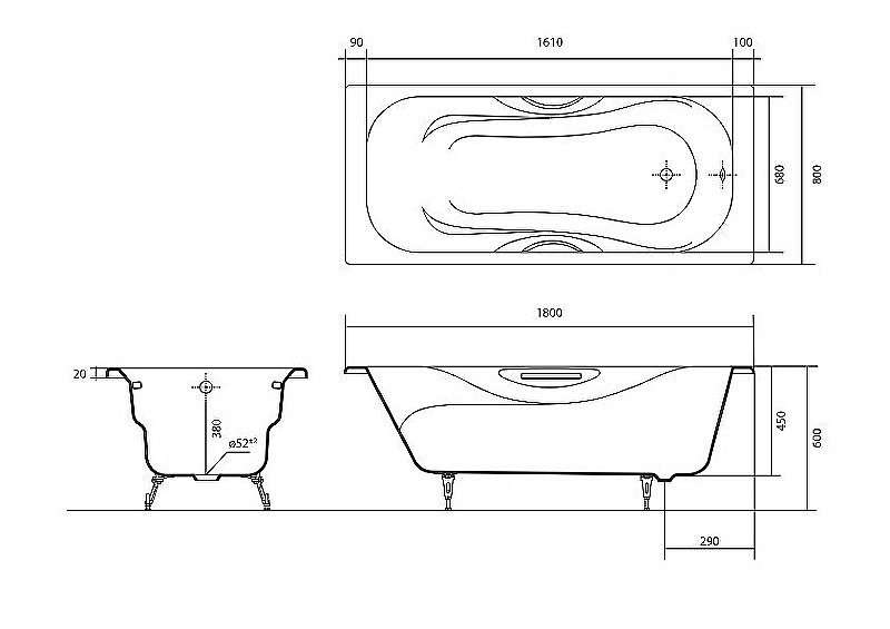 Ванна Aquatek Гамма 180x80 AQ8080FH-00 белая купить в интернет-магазине Sanbest