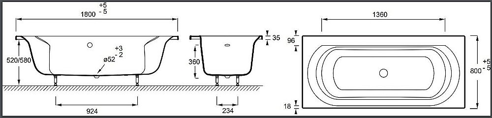 Ванна Jacob Delafon ELISE E60283-00 180х80 купить в интернет-магазине Sanbest