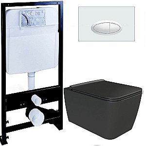 Унитаз Boheme Zen 967-B с инсталяцией и кнопкой 665-W черный/белый, безободковый купить в интернет-магазине Sanbest