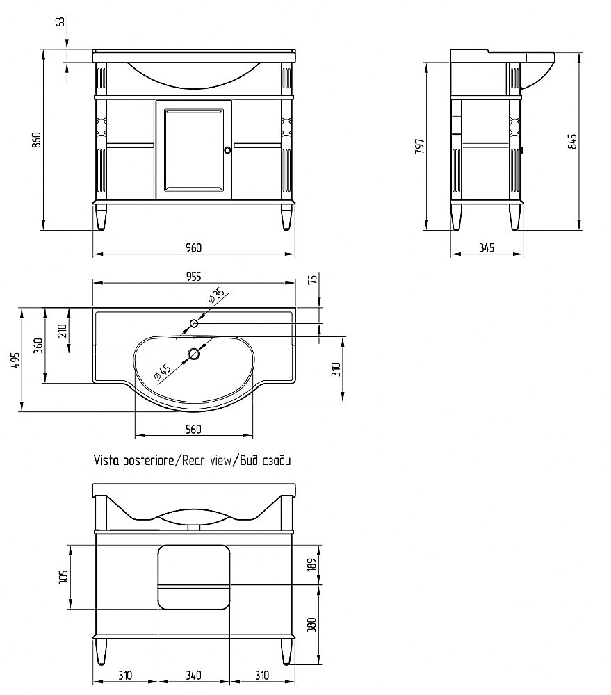 Тумба с раковиной Migliore Kantri 96 Oliva для ванной в интернет-магазине Sanbest