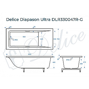 Ванна с узким бортом Delice Diapason DLR330047R-G 150х70 белая/ручки хром купить в интернет-магазине Sanbest