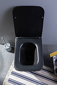 Унитаз подвесной Aquanet Rimless Tavr-W BL-103N-WHT black черный матовый, с крышкой микролифт, безободковый купить в интернет-магазине Sanbest