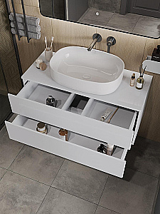 Тумба с раковиной Orange Otto 100 Ot-100TuMDF+B08-600W белая глянцевая для ванной в интернет-магазине Sanbest