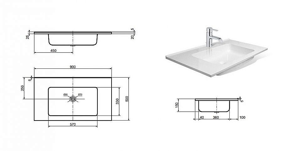 Консоль Эстет Каре №7 с белой раковиной для ванной в интернет-магазине сантехники Sanbest