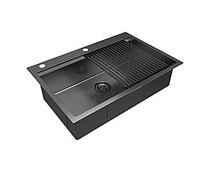 Кухонная мойка Paulmark KRONER-PRO 75 PM707551-GM+R405-GM вороненая сталь купить в интернет-магазине сантехники Sanbest