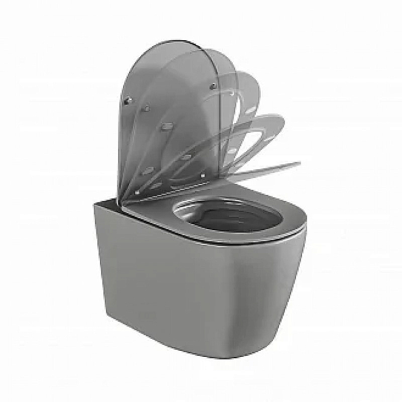 Унитаз подвесной BAS ROUND GREY безободковый, с крышкой микролифт, серый купить в интернет-магазине Sanbest