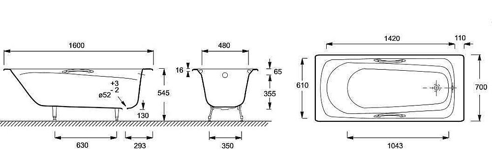 Ванна чугунная Jacob Delafon MELANIE 160x70 купить в интернет-магазине Sanbest