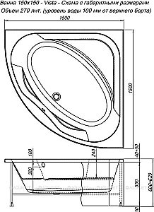 Акриловая ванна Aquanet Vista 150x150 254389 с к/с купить в интернет-магазине Sanbest