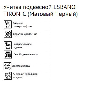 Унитаз подвесной Esbano TIRON-C ESUPTIROCBM безободковый, с крышкой микролифт, матовый черный купить в интернет-магазине Sanbest