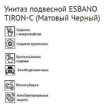Унитаз подвесной Esbano TIRON-C ESUPTIROCBM безободковый, с крышкой микролифт, матовый черный купить в интернет-магазине Sanbest