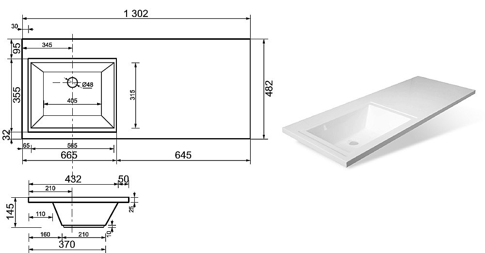 Тумба с раковиной Style Line Даллас 130 напольная для ванной в интернет-магазине Sanbest