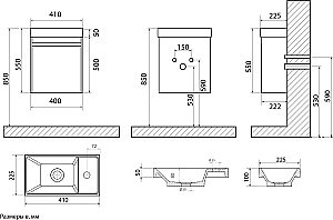 Тумба с раковиной Art&Max Family-M-400-1D-SO-BO/AM-LAV-400-MR-Mini Дуб бурбон для ванной в интернет-магазине Sanbest