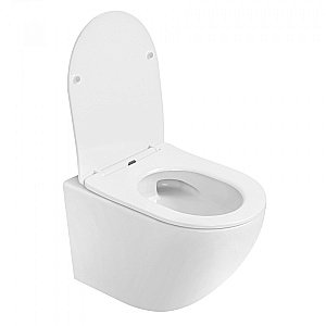 Унитаз подвесной Abber Bequem AC1100T-AC0105-AC0120NG белый, безободковый, с инсталляцией, с крышкой микролифт, слив-торнадо, с кнопкой никель купить в интернет-магазине Sanbest