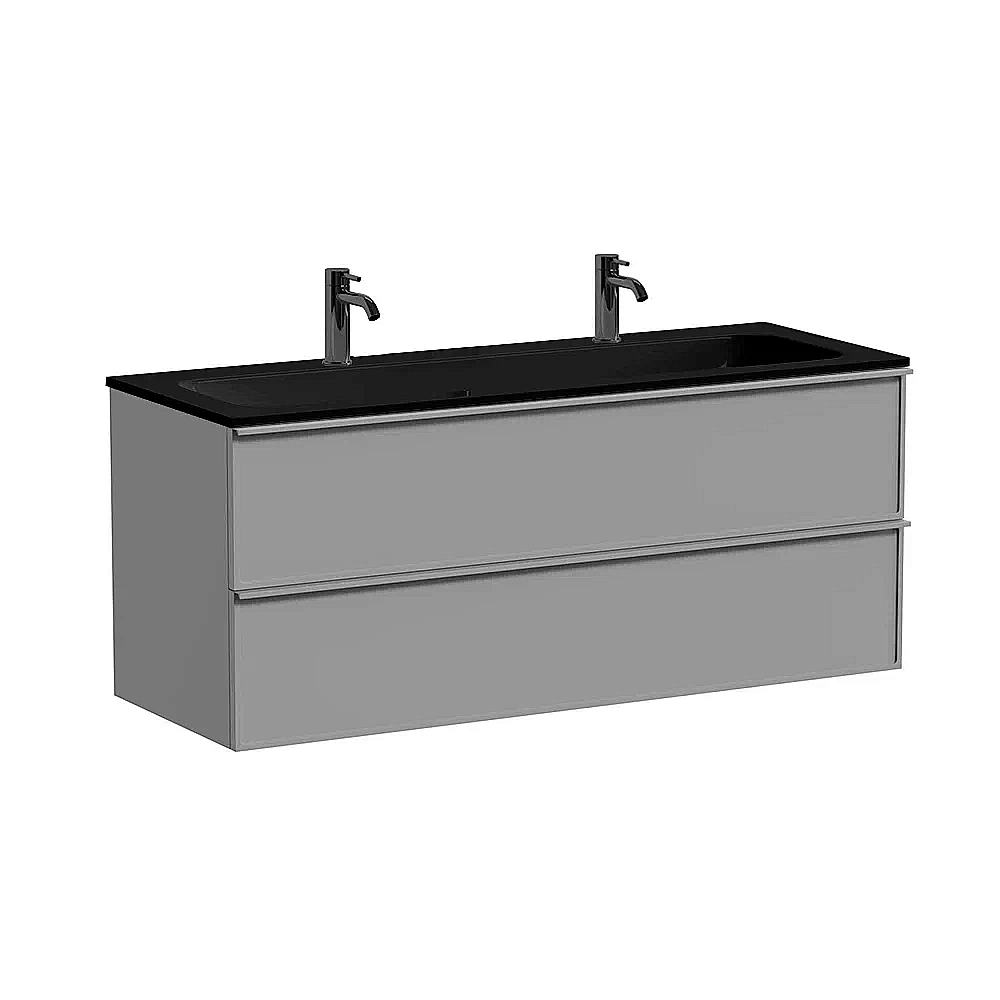 Тумба с раковиной Sancos Velta 120 VL120WG+CN7016MB теплый серый матовая/раковина черная матовая, 2 отверстия для ванной в интернет-магазине Sanbest