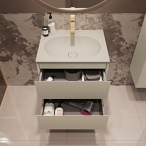 Тумба с раковиной Vincea Welle 60 VMC-2WL600MBG/VCB-13600G бежевая матовая/раковина серая для ванной в интернет-магазине Sanbest