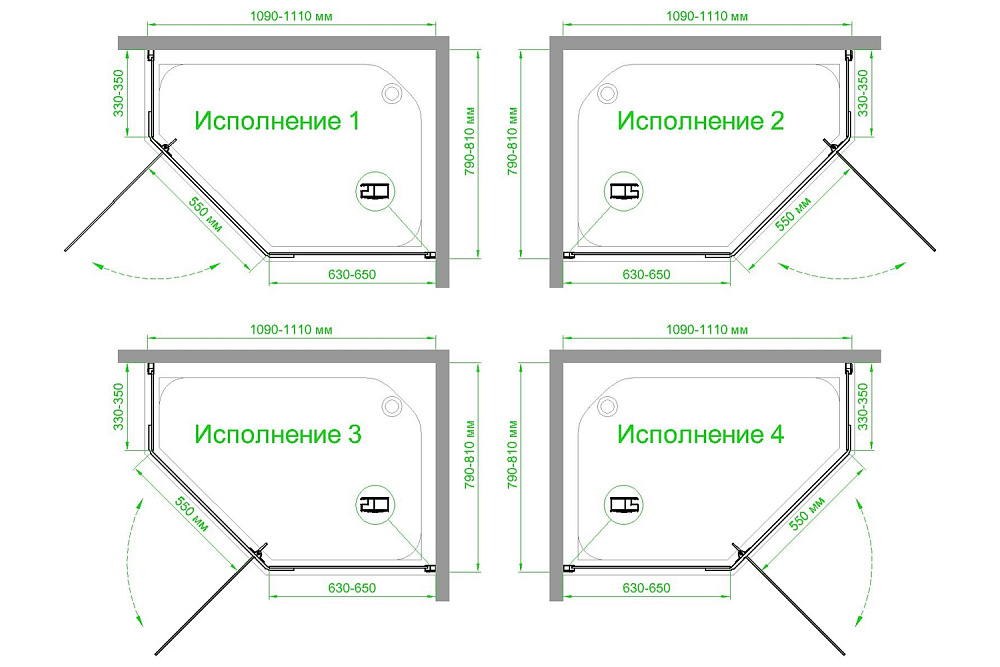 Душевой уголок Royal Bath TR RB1180TR-T-BL 80х110 прозрачное стекло/профиль черный купить в интернет-магазине Sanbest