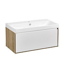 Тумба с раковиной Акватон Либерти 90 дуб эльвезия/белый глянец для ванной в интернет-магазине Sanbest