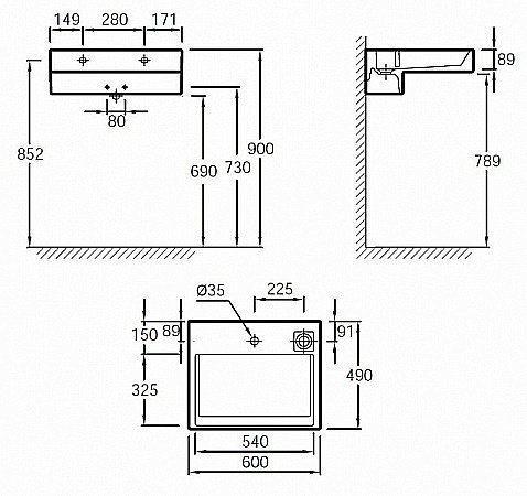 Тумба с раковиной Jacob Delafon TERRACE 60 EB1185-442+EXE112 антрацит лак для ванной в интернет-магазине Sanbest