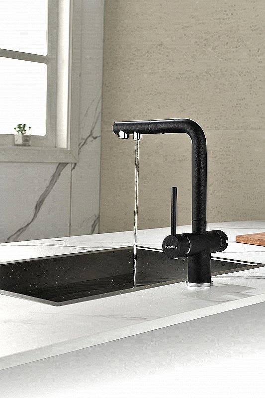 Смеситель для кухни Paulmark Serpentine Se213222-BLM черный купить в интернет-магазине сантехники Sanbest