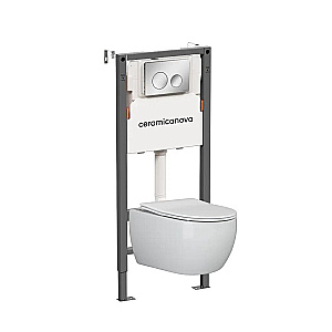 Унитаз подвесной Ceramica Play CN3001 белый, безободковый, с инсталляцией Balance CN121001CH и кнопкой Circle хром глянцевый купить в интернет-магазине Sanbest
