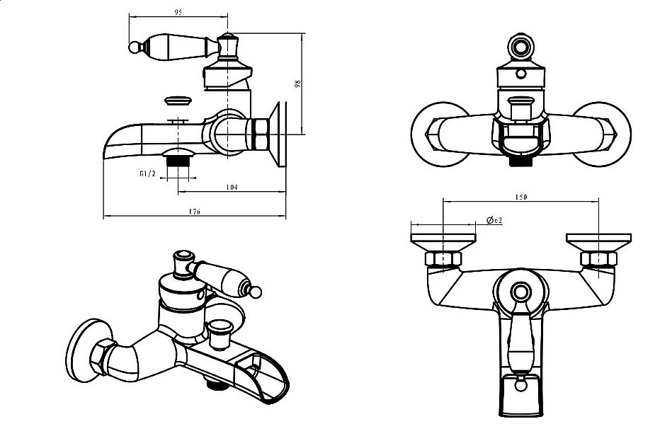 Смеситель для ванны Boheme Vogue 213 купить в интернет-магазине сантехники Sanbest