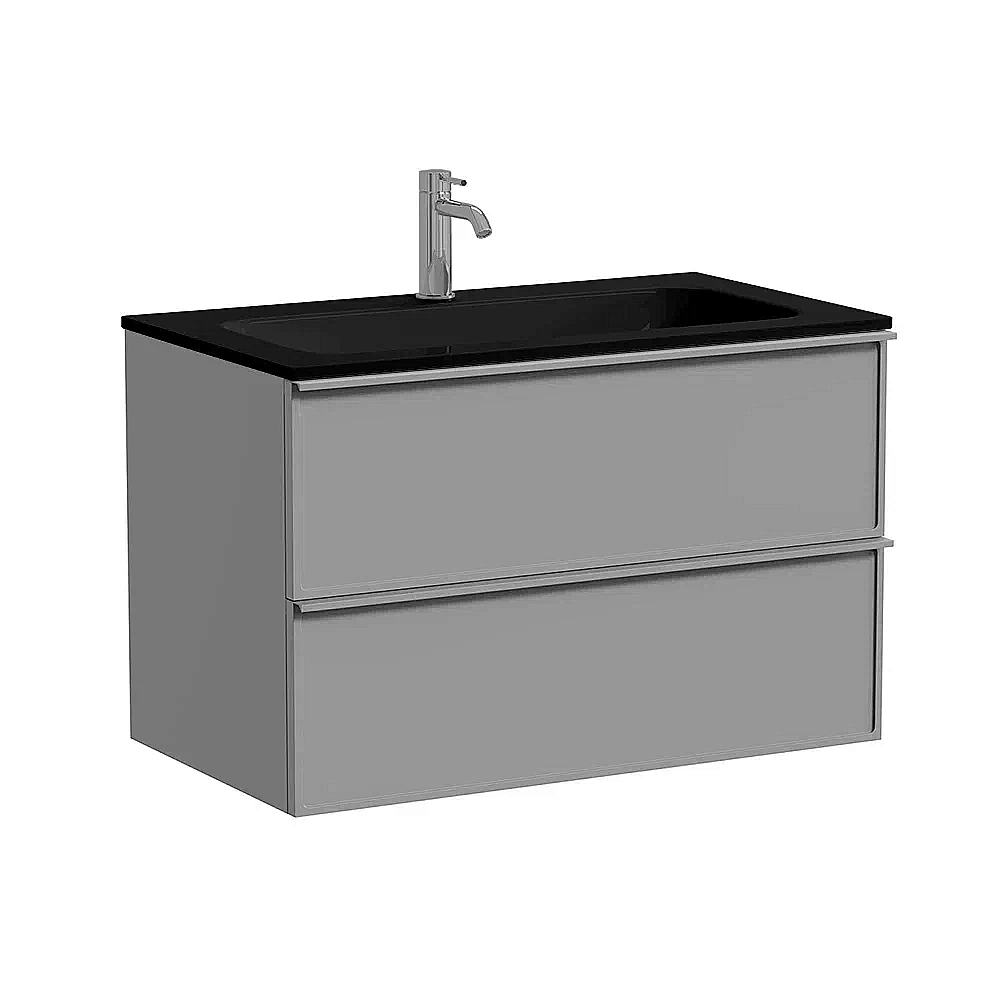 Тумба с раковиной Sancos Velta 80 VL80WG+CN7012MB теплый серый матовая/раковина черная матовая, с отверстием для ванной в интернет-магазине Sanbest