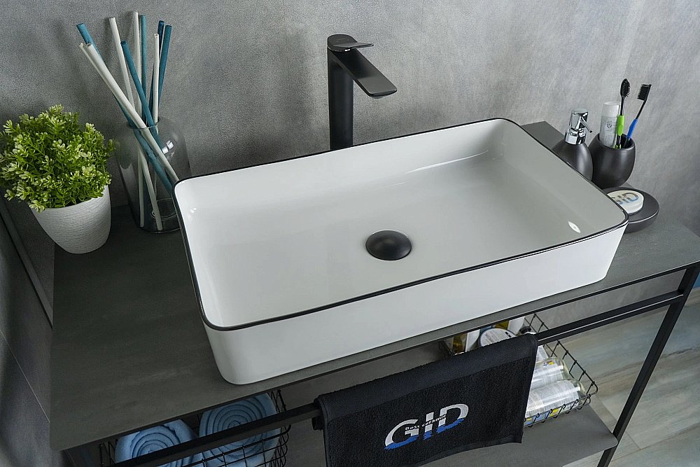 Раковина накладная Gid Geometrico 60 Nc9399 52225 черная, белая купить в интернет-магазине Sanbest