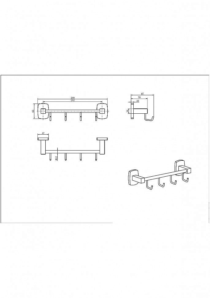 Планка с крючками CeramaLux Cube 12618 хром купить в интернет-магазине сантехники Sanbest
