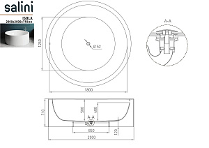 Ванна Salini ISOLA Up&Down S-Sense Sapirit 180x180 RAL матовая купить в интернет-магазине Sanbest