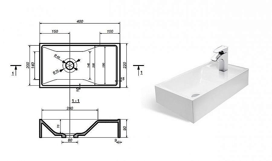 Тумба с раковиной Эстет Mini 40 белая для ванной в интернет-магазине Sanbest