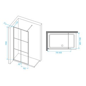 Душевое ограждение RGW Walk In WA-111B 80 411011108-84 стекло прозрачное/профиль черный купить в интернет-магазине Sanbest