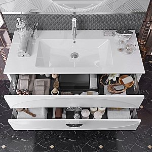 Тумба с раковиной Опадирис Ибица 120 белая глянцевая/хром для ванной в интернет-магазине Sanbest